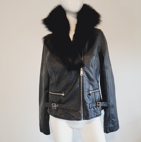 Motivi Jackets & Blazers - Motorcycle Jacket with Fur Collar